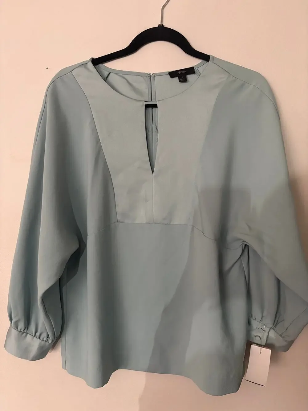 J. Crew Keyhole Crepe Satin Blouse Top Blue Women's Dolman Long Sleeve Sz S